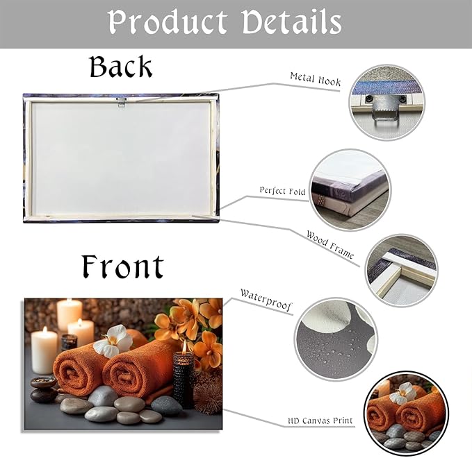 KPLUNDO Zen Canvas Wall Art - Candle Spa Stones with Towel on Wood Table Picture Orchid Meditation Spiritual Relax Painting Prints for Bathroom Home Decor Frame(12.00x18.00 inch)