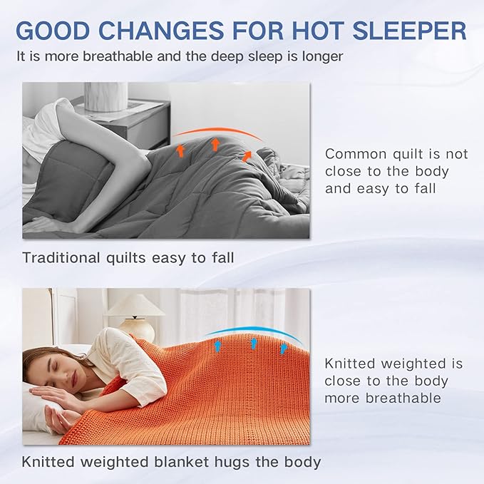 Guohaoi Knitted Weighted Blanket for Adults (Orange 48"x72" 15lbs) No Beads Cooling Throw Blanket for Hot Sleepers, Home Decor Breathable Chunky Knit Heavy Blanket Use on Full Size Bed