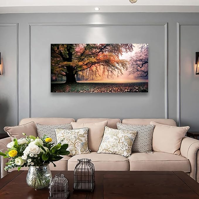 Tree of Life Wall Art Canvas Prints Natural Scenery Picture Home Decor Colorful Forest Paintings for Living Room Bathroom Bedroom Kitchen Decorations 20x40 Wooden Frames Landscape Artwork