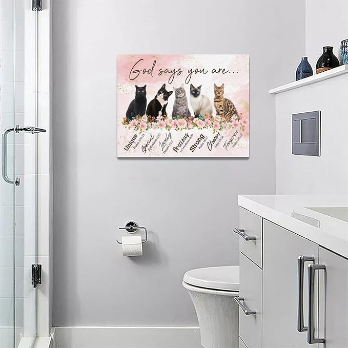 God says you are decor wall art cat canvas Pictures Christian Wall Decor flower Canvas for Girl’s Room Prints Painting Framed Artwork for Bathroom living room Bedroom 16"x12"