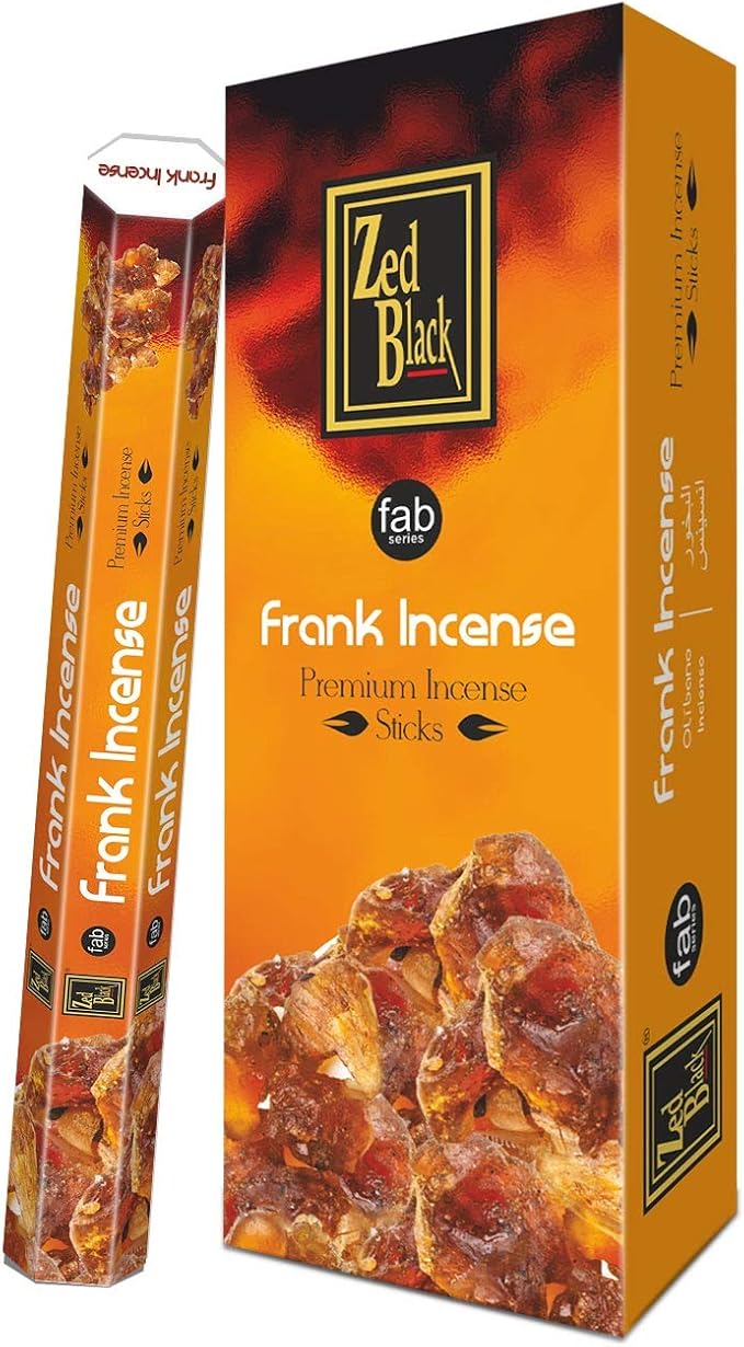 ZED Black Frank Incense Sticks - 20 Incense Sticks per Box -& 6 Boxes Inside (Total 120 Sticks) Premium Quality Incense Sticks for Relaxation, Yoga, Meditation