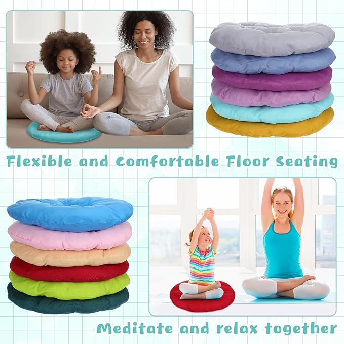 24 Pcs Round Floor Cushions Floor Pillows Meditation Seat Pillows Flexible Seating for Adults Kids, Chair Cushions for Classroom, Nursery, Living Room, Yoga(Medium 15.7 Inch,Multi Color)