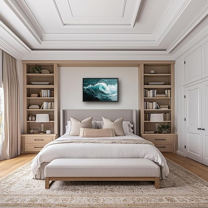 SweetFox Extra Large Ocean Wave Framed Wall Art for Living Room, Coastal Sea Ocean Pictures Oversized Wall Decor Abstract Big Canvas Painting Print Artworks for Bathroom Master Bedroom 36L X 24W