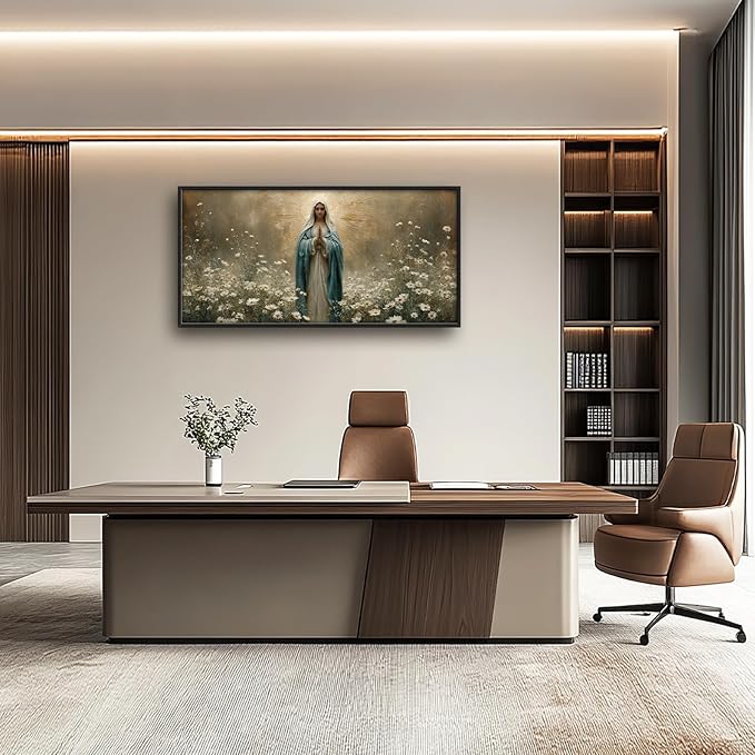 Glocmna Framed Large Wall Art for Living Room Virgin Mary Catholic Wall Decor Blessed Mother of Jesus Canvas Christian Religious Maria Pictures Painting Print Artwork Decorations Dining Room Bedroom Prayer Room 30"x60"