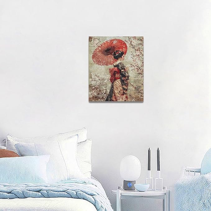 Fleruku Vintage Japanese Wall Art Japanese Geisha Wall Decor Japan Women Pictures Canvas Painting Artwork Home Decorations for Living Room Bedroom Bathroom Office 20"x24"
