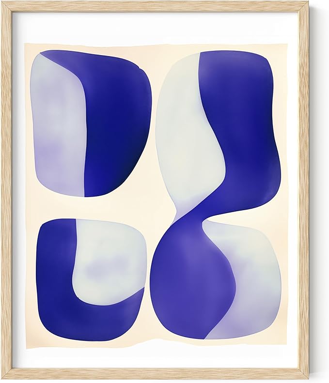 HAUS AND HUES Blue Tribal Shapes 2 Art Print with Natural Oak Frame 8x10