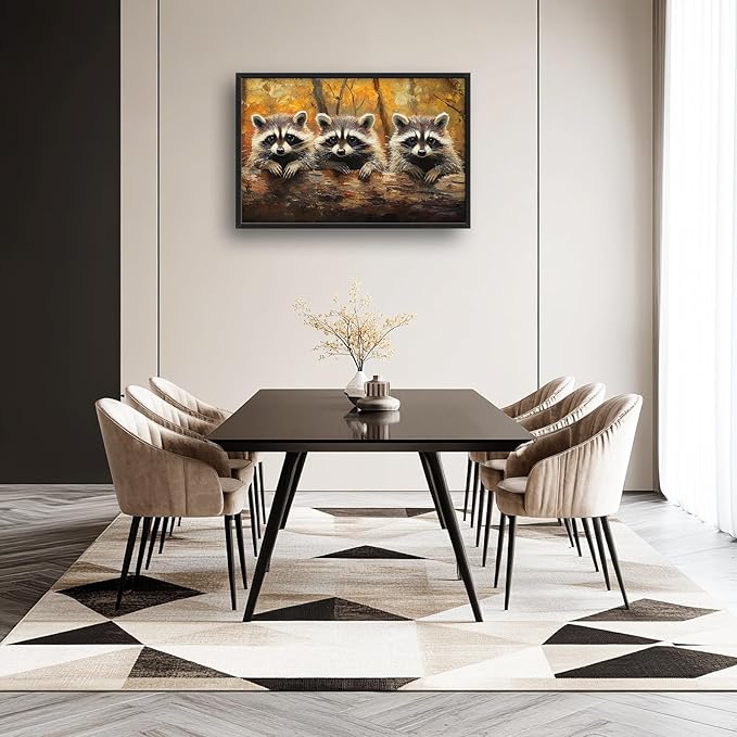 Kylora Raccoon Wall Art Raccoons Pictures Wall Decor Abstract Fall Prints Modern Artwork Autumn Painting Home Office Decorations For Kitchen Bathroom Bedroom Dining Living Room 36"x24"