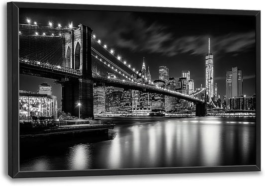 Brooklyn Bridge Wall Art New York City Pictures Wall Decor Framed Canvas Prints Artwork Paintings Home Office Decorations for Living Room Bedroom Dinning Room Corridor 36"x24"