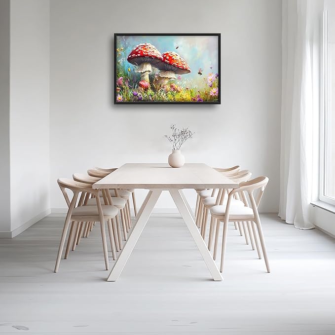 Kylora Mushroom Wall Art Mushroom Pictures Wall Decor Cottagecore Plant Prints Modern Artwork Botanical Painting Home Office Decorations For Kitchen Bathroom Bedroom Dining Living Room 36"x24"