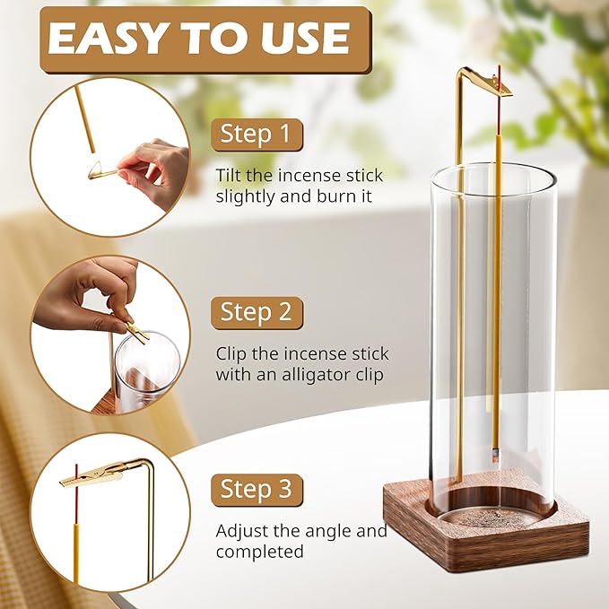 Incense Holder for Sticks, Insence-Stick Holder, Anti-Ash Flying No Mess Incense Burner, Incense Stick Holder with Glass Ash Catcher, for Yoga Spa Meditation Home Decor(1 Pack)