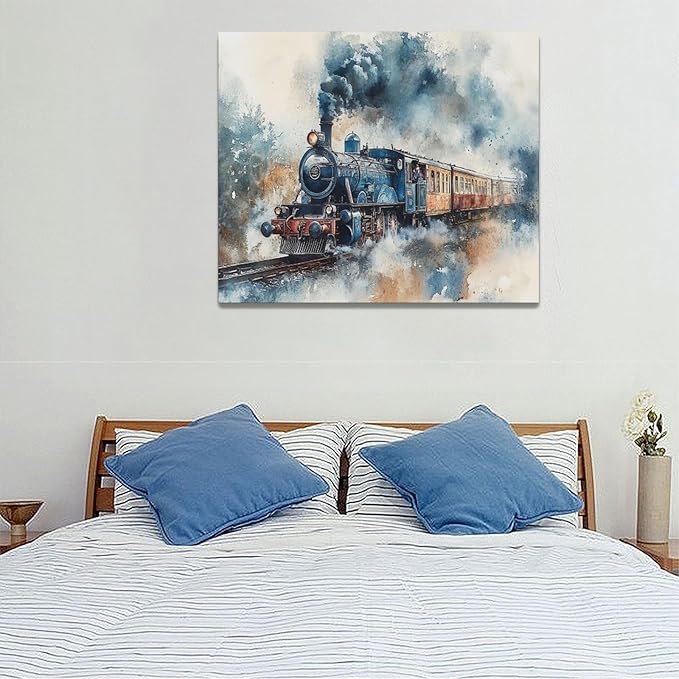 Fleruku Train Wall Art Train Wall Decor Pictures Canvas Painting Artwork Home Decorations For Living Room Bedroom Bathroom Office Nursery Classroom 24"x20"