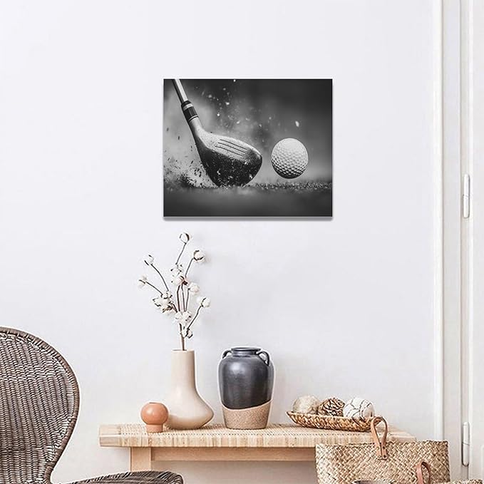 Olivine Golf Wall Art, Pictures Wall Decor, Black and White Sport Paintings, Golfing Sports Canvas Prints, Framed Artwork for Living Room Bedroom Bathroom Office Home Decoration 20"x16"