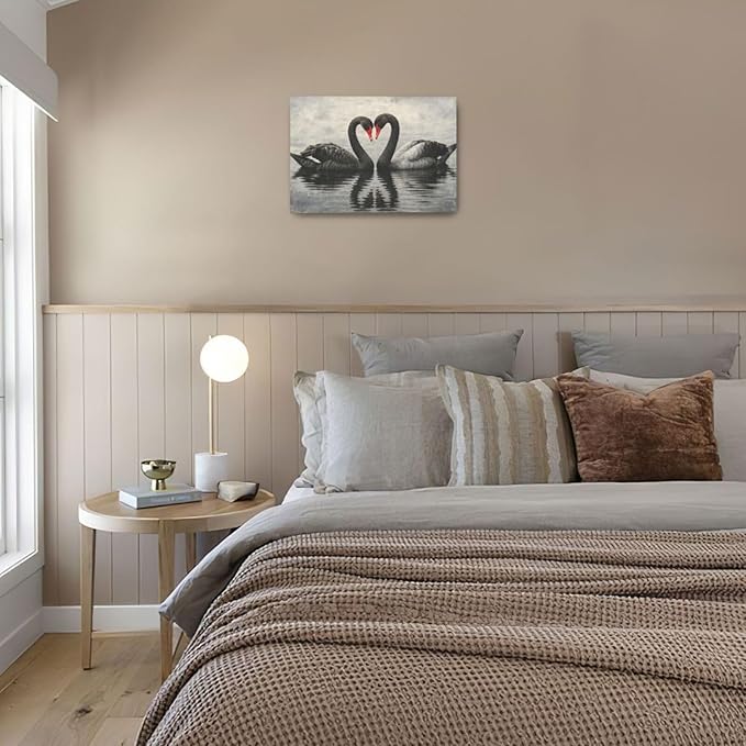 Black Swan Wall Art Vintage Canvas Wall Decor Swan Aesthetics Art Retro Pictures Painting Artwork Framed Decoration for Living Room Bedroom Bathroom Dining Room Office 16"x24"