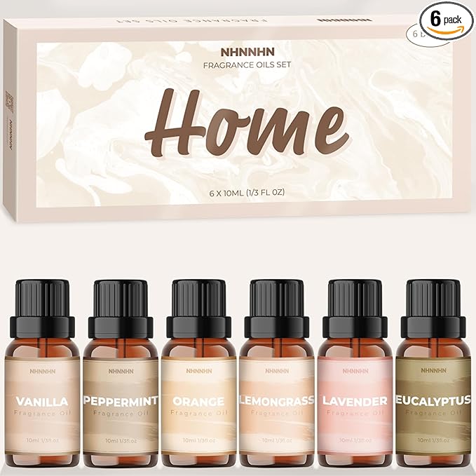 Essential Oils for Diffuser and Home, Top 6 Aromatherapy Oils Gift Set, Pure Aromatherapy Diffuser Oil with Eucalyptus, Peppermint, Lavender, Vanilla, Orange, Lemongrass
