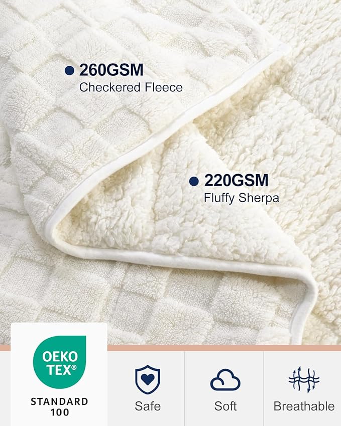 Kivik 15 lbs Weighted Blanket for Adults, Buttery Soft Checkered Heavy Blankets Throw for Bed Sleeping & Calming, Dual Sided Fluffy Fleece Washable, Warm Comfort, Queen Size 60 x 80 inches, Beige