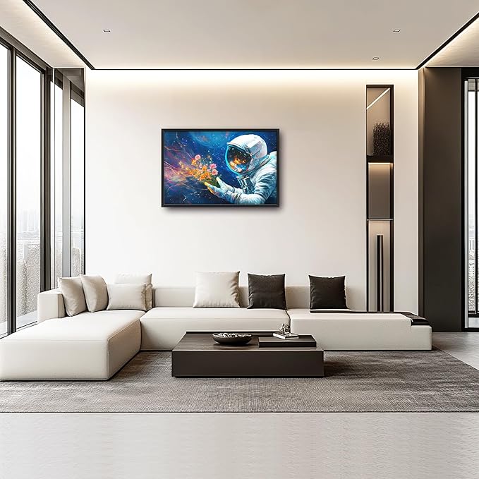 Astronaut Large Wall Art Galaxy Outer Space Pictures Wall Decor Flowers Above Over Bed Canvas Prints Painting Framed Artwork Decoration for Boys Bedroom Living Room 36"x24"