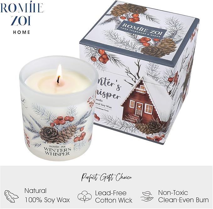 Christmas Scented Jar Candle - 6oz Soy Wax Candle - Winter's Whisper Infused with Wintery Christmas Trees Aroma - with Beautiful Keepsake Box Special for Christmas/Holiday Gifts