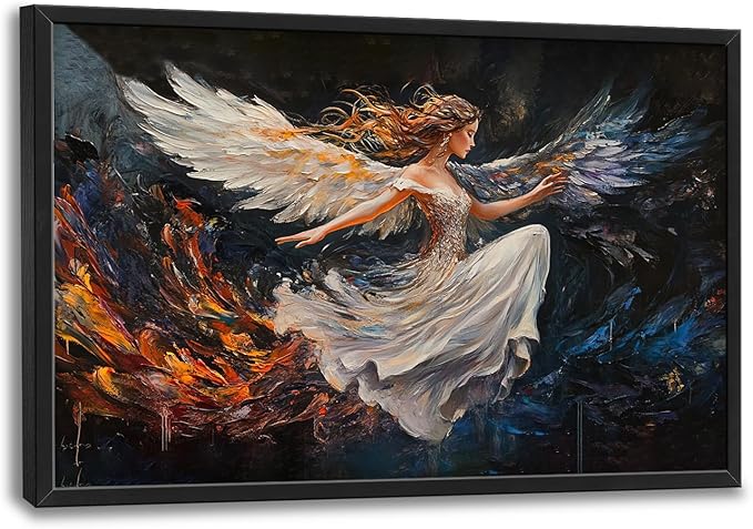 SweetFox Extra Large Angel Wings Girl Framed Wall Art for Living Room, Angel Woman Pictures Oversized Wall Decor Abstract Big Canvas Painting Print Artworks for Bathroom Master Bedroom 36L X 24W