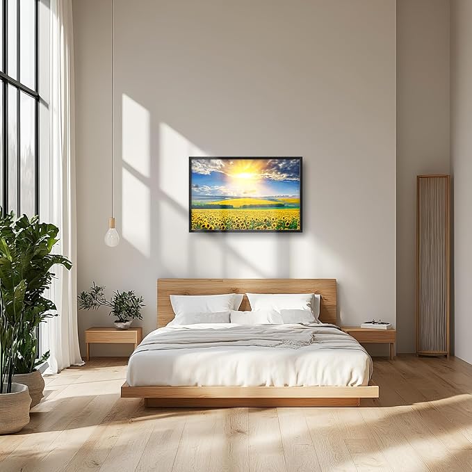 Glocmna Large Wall Art for Living Room Sunflower Field Canvas Wall Decor Nature Country Sunflower Sunrise Landscape Pictures Painting Print Framed Artwork Decorations Gifts for Bedroom Home Kitchen Office Hotel 24"x36"