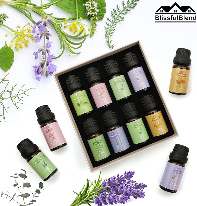Aromatherapy Essential Oils Set, Pure Essential Oils for Diffusers for Home Care, Skin, Candle Making 8pcs -Peppermint, Lavender, Eucalyptus, Tea Tree, Rose, Rosemary, Clove, Orange 10 ML