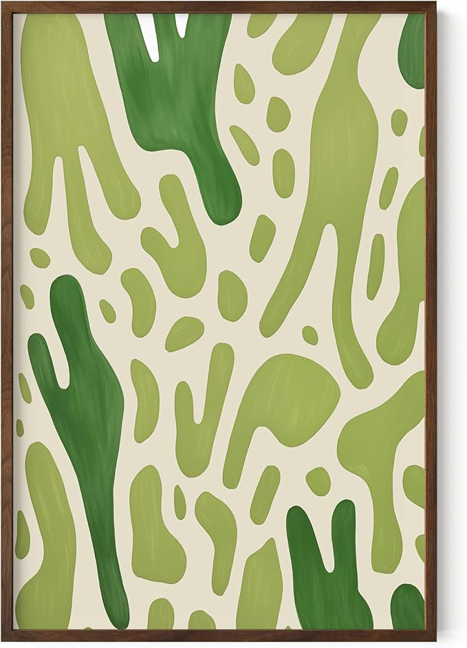 HAUS AND HUES Modern Abstract Wall Art - Blue and Green Living Room Art, Modern Artwork for Walls, Minimalist Picture for Living Room(Green Pattern, Walnut Frame, 24x36)