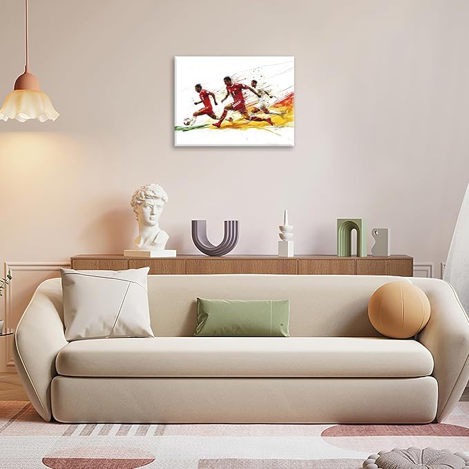 Olivine Soccer Wall Art, Sports Pictures Wall Decor, Graffit Game Painting, Football Player Canvas Prints, Framed Artwork for Bathroom Bedroom Living Room Office Home Decoration 16"x12"