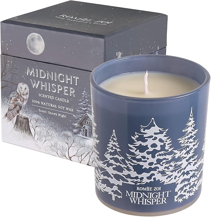 Christmas Scented Jar Candle - 6oz Soy Wax Candle - Midnight Whisper Infused with Snowy Night Aroma - with Beautiful Keepsake Box Special for Christmas/Holiday Gifts