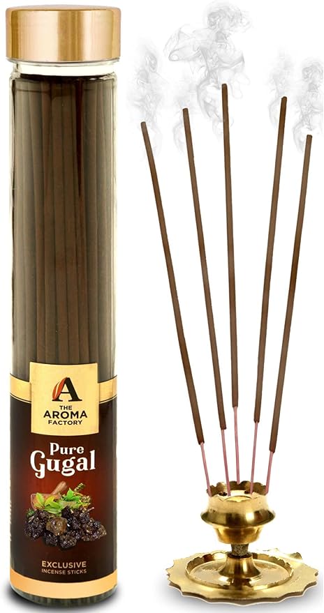 The Aroma Factory Organic Incense Sticks Gugal | No Charcoal | 100% Herbal | Natural Essential Oils, Low Smoke | 100% Herbal Guggal Fragrance Pooja Agarbatti | 1x100g Bottle