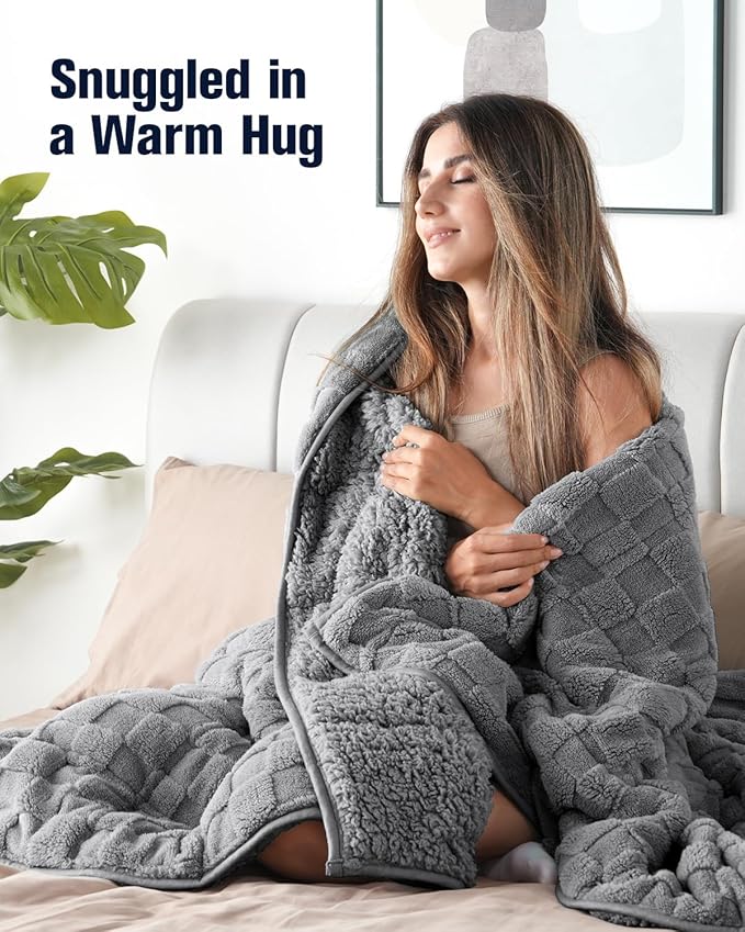 Kivik Dual Sided Weighted Blankets for Adults, Buttery Soft Stylish Checkered Heavy Blankets for Couch Sofa Bed - Ultra-Fluffy Fabric Brings Cloud-Like Comfort (60"x80", Grey, 15 Pounds)