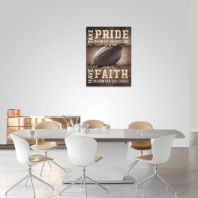 Fleruku Rustic Football Wall Art Sports Wall Decor Inspirational Quotes Brown Pictures Football Sign Canvas Painting Artwork Home Decorations for Boy Man Teenager Fans Bedroom Living Room 12"x16"