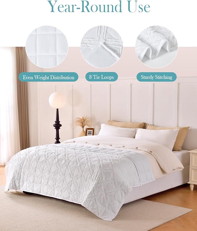 Topblan Weighted Blanket Queen Size 15lbs, Soft Cooling Weighted Blanket for Adults, Breathable Heavy Microfiber with Glass Beads Warm Blanket for Sofa Bed All Season, 60 x 80 inches, White