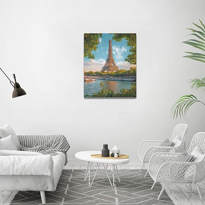 Eiffel Tower Wall Art Paris Eiffel Tower Wall Decor Cityscape Pictures Canvas Painting Framed Artwork Home Decorations for Bathroom Living Room Bedroom Office Kitchen 16"x20"