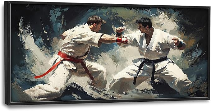 Karate Wall Art Large Sports Pictures Wall Decor Taekwondo Oversize Canvas Prints Painting Framed Artwork Home Decoration Gifts for Gym Bedroom Living Room Office 60"x30"