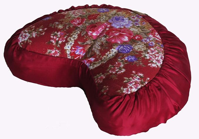 Meditation Cushion Crescent Buckwheat Zafu Pillow - Japanese Silk Pomegranate