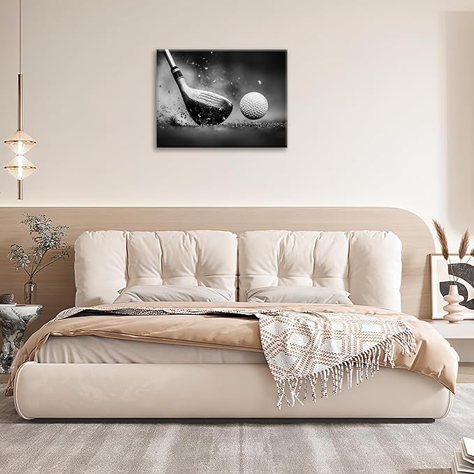 Olivine Golf Wall Art, Pictures Wall Decor, Black and White Sport Paintings, Golfing Sports Canvas Prints, Framed Artwork for Living Room Bedroom Bathroom Office Home Decoration 16"x12"