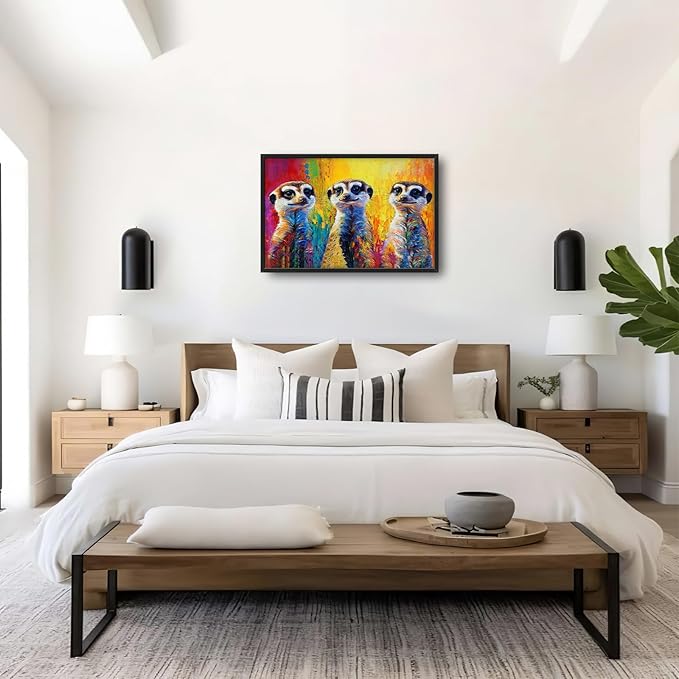 Kylora Meerkat Wall Art Graffiti Meerkats Pictures Wall Decor Animal Prints Modern Artwork Abstract Painting Home Office Decorations For Kitchen Bathroom Bedroom Dining Living Room 36"x24"