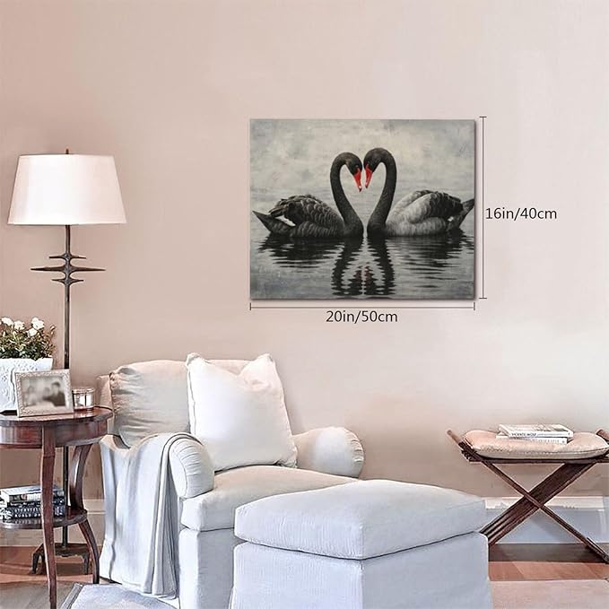 Black Swan Wall Art Vintage Canvas Wall Decor Swan Aesthetics Art Retro Pictures Painting Artwork Framed Decoration for Living Room Bedroom Bathroom Dining Room Office 16"x20"