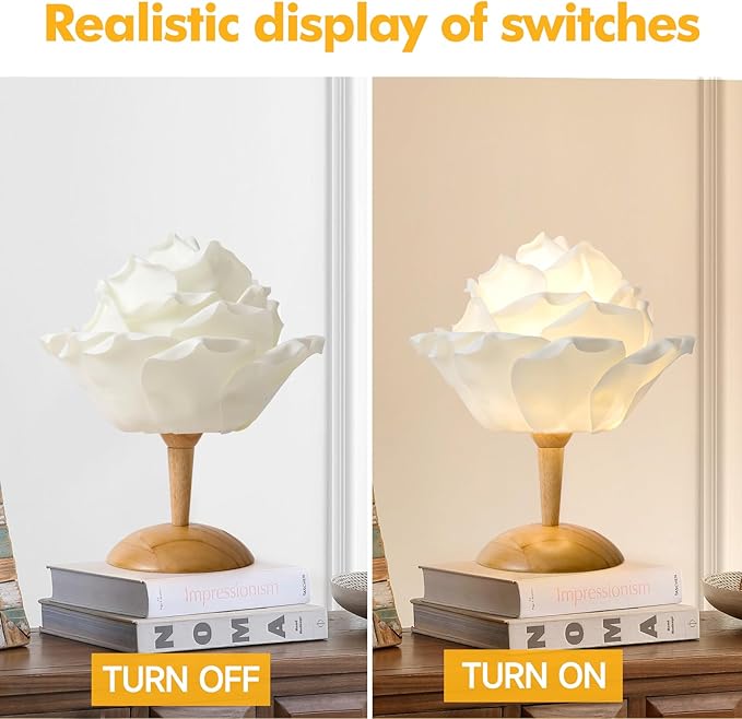 White Flower Table Lamp Creative Lotus Desk Lamp for Bedroom Modern Fabric Nightstand Light Bedside Lamp for Wedding Decor Living Room Study Rooms Restaurants Hotel