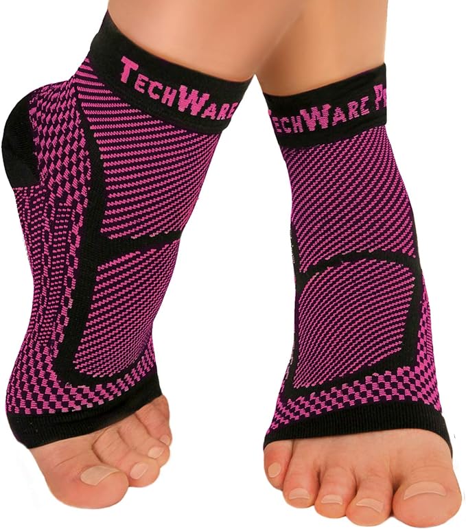 TechWare Pro Ankle Brace Compression Sleeve - Plantar Fasciitis Sock. Relieves Achilles Tendonitis. Foot Arch Support Reduces Joint Pain, Swelling & Heel Spur Pain. Injury Recovery Braces for Sports