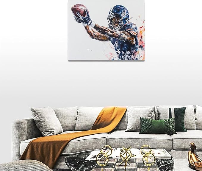 Football Wall Art Football Player Wall Decor Sports Pictures Canvas Painting Framed Artwork Home Decorations for Boy Room Living Room Bedroom Bathroom Office 16"x12"
