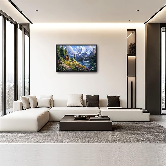 Mountain Wall Art for Living Room, Large Landscape Canvas Wall Decor, Nature Pictures Framed Painting, Landscape Tree Artwork for Bedroom Office Home Decor 36L'' × 24W''