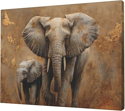 Elephant Wall Art African Animal Pictures Elephant Family Canvas Painting Decoration Artwork Framed Wall Decor Gifts for Women Girl Living Room Kids Bedroom 20"x24"