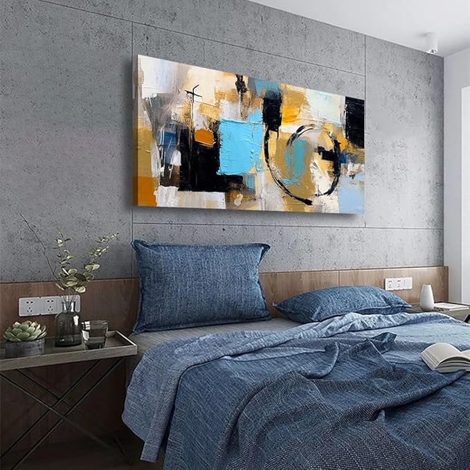 Blue Abstract Wall Art Bedroom Wall Decor Living Room,Black Canvas Wall Art Office Farmhouse Paintings Artwork Modern Black Yellow Brown Boho Wall Art Prints Pictures 20 * 40inch