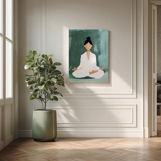 GELDSTEI Framed Zen Wall Art, Tranquil Meditation Wall Decor, Yoga Girl Canvas Painting, Spiritual Aesthetic Picture, Calming Mindfulness Poster Print for Living Room Spa Yoga Studio 12"x16"
