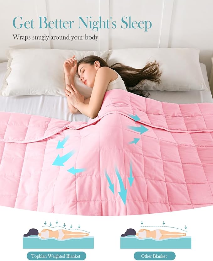 Topblan Weighted Blanket for Adults 20lbs, Breathable Cooling Weighted Blanket, High Breathability Heavy Blanket, Soft Material with Glass Beads for All Season, Sofa Bed, 60"x80" Queen Size, Pink