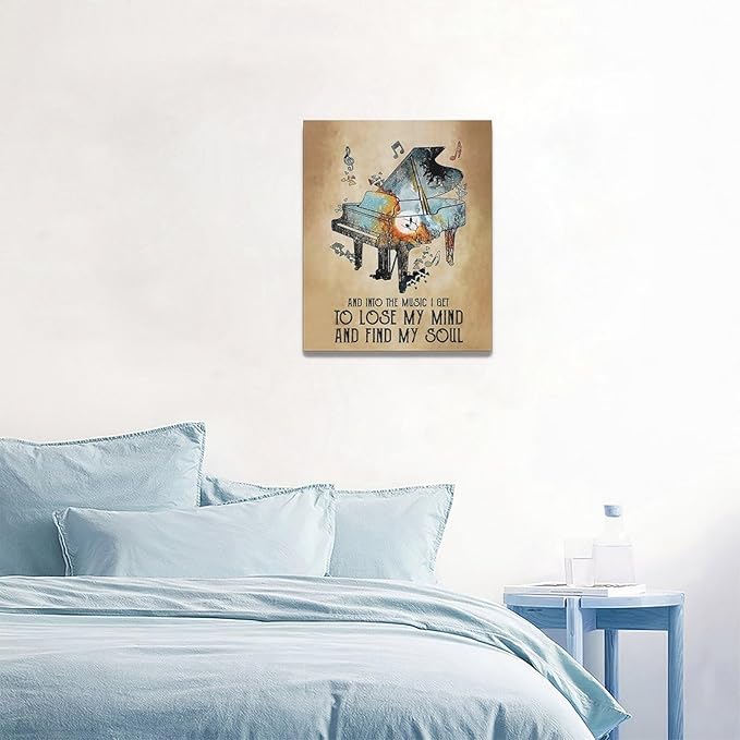 Music Decor Wall Art Piano Wall Decor Vintage Canvas Music Heal The Soul Prints Painting Framed Artwork for living room Bedroom Bathroom 16"x20"