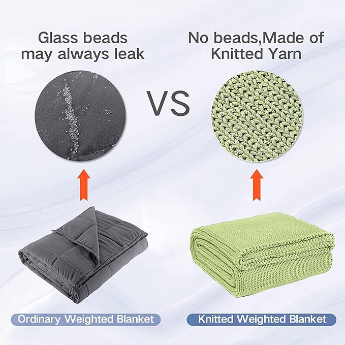 Guohaoi Knitted Weighted Blanket Kids (Light Green 50"x60" 5lbs) No Beads Cooling Heavy Blanket, Home Decor Breathable Chunky Knit Throw Blanket for All-Season Use
