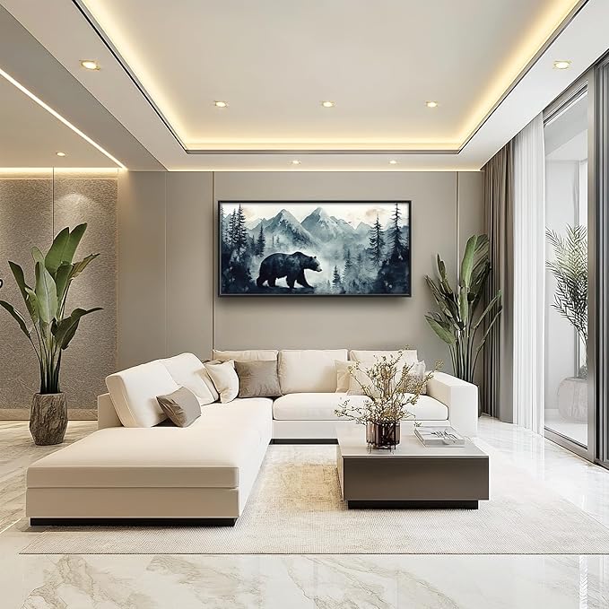 SweetFox Extra Large Forest Bear Framed Wall Art for Living Room, Bear Pictures Oversized Wall Decor Abstract Big Canvas Painting Print Home Artworks for Bathroom Master Bedroom Office 60L X 30W