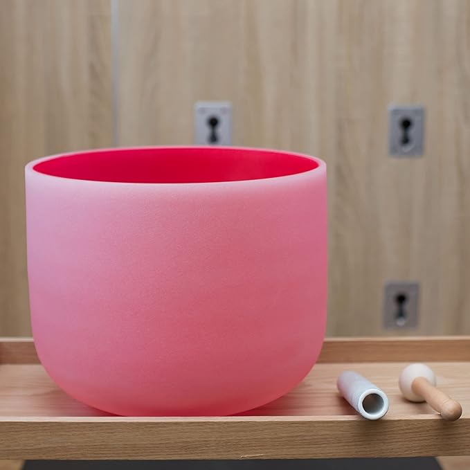 Leize Quartz Crystal Singing Bowl C Note 432 hz Root Chakra Red 12" Wide with Suede Striker
