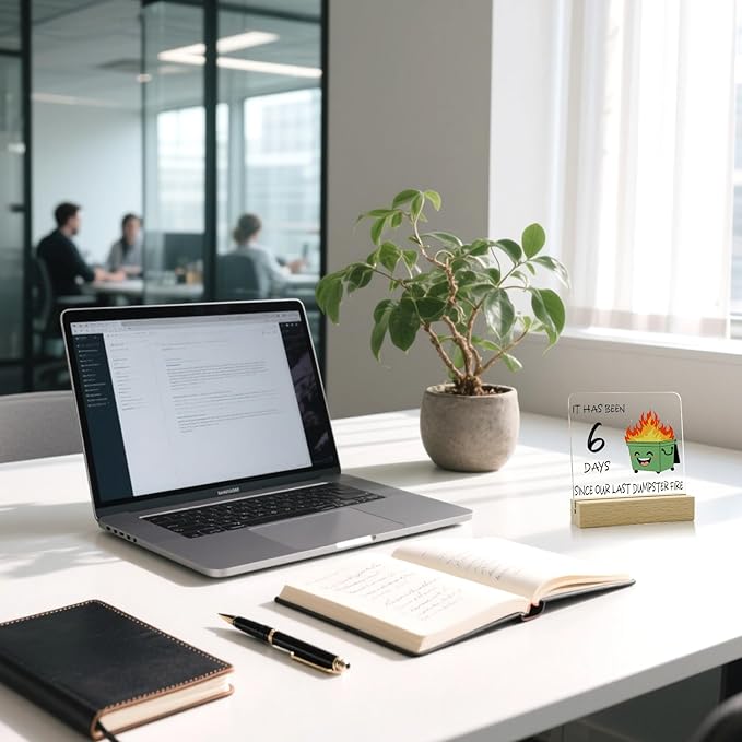 Dumpster Fire Desk Decor, Funny Office Ornament Gifts for Coworkers Employee Teammate Boss, Office Humor Desk Sign Plaque for Birthday White Elephant